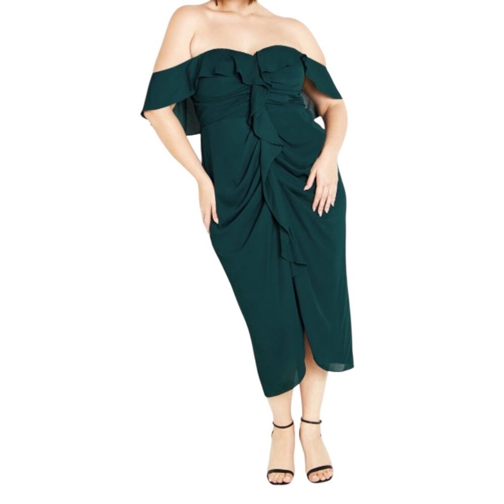 City Chic dress Va Va Voom cold shoulder green size XS 14